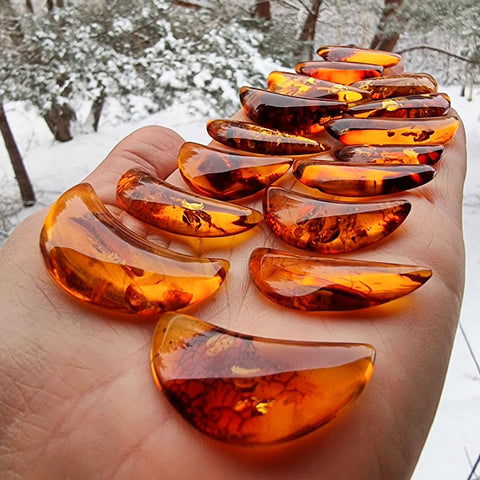 Cognac Amber Moon Shape Cabochons