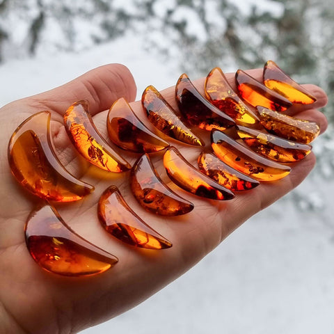 Cognac Amber Moon Shape Cabochons