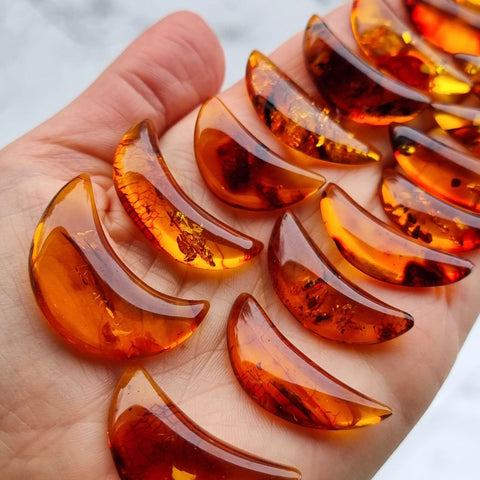 Cognac Amber Moon Shape Cabochons