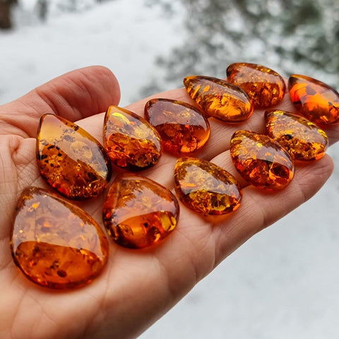 Cognac Amber Drop Shape Cabochons