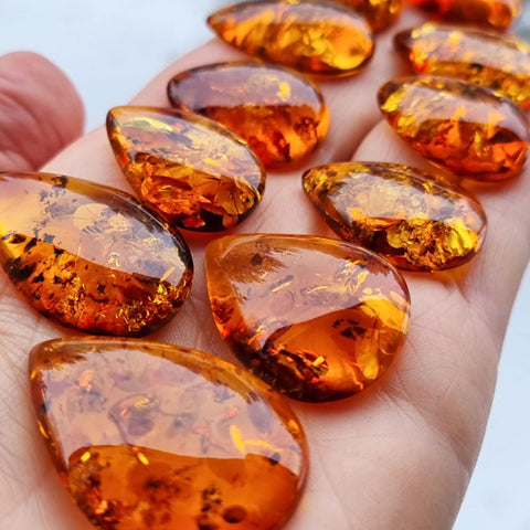 Cognac Amber Drop Shape Cabochons