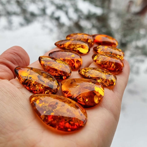 Cognac Amber Drop Shape Cabochons