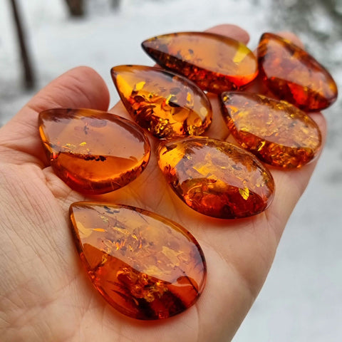 Cognac Amber Drop Shape Cabochons