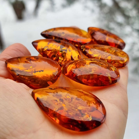 Cognac Amber Drop Shape Cabochons