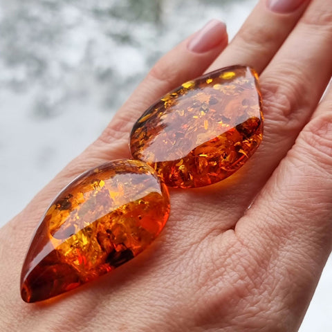 Cognac Amber Drop Shape Cabochons