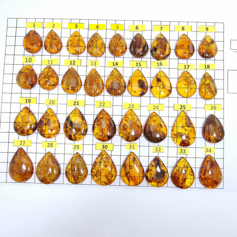 Cognac Amber Drop Shape Cabochons