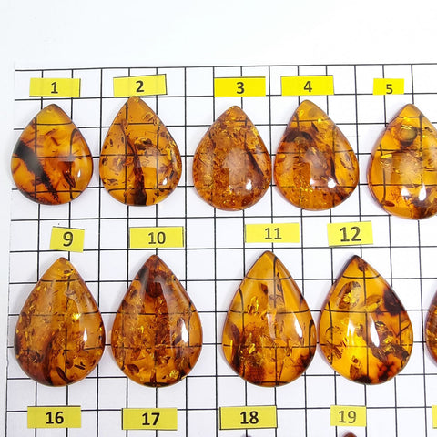 Cognac Amber Drop Shape Cabochons