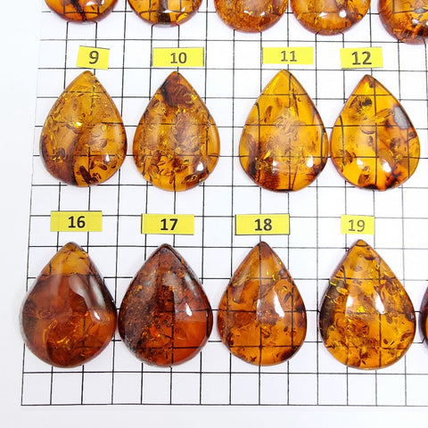 Cognac Amber Drop Shape Cabochons