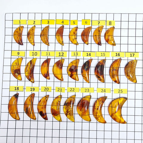 Cognac Amber Moon Shape Cabochons