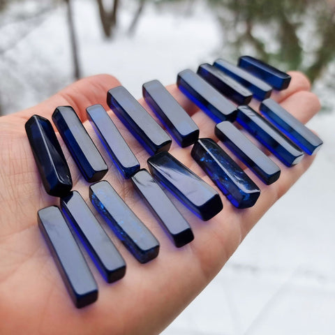 Blue Amber Rectangular Free Shape Cabochons