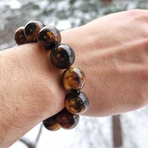 Fossil Amber Round Beads Stretch Bracelet