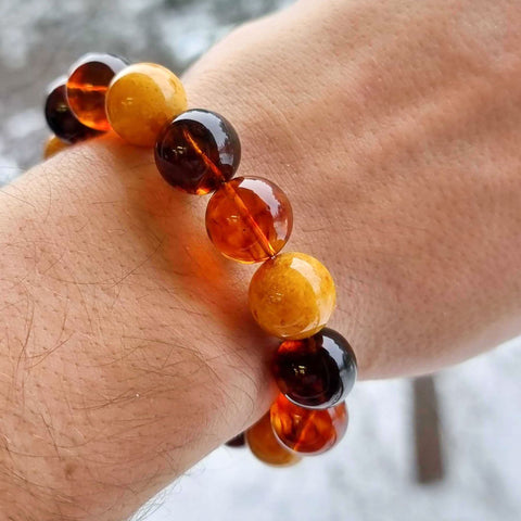 Multi-Color Amber Round Beads Stretch Bracelet