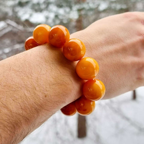 Antique Amber Round Beads Stretch Bracelet