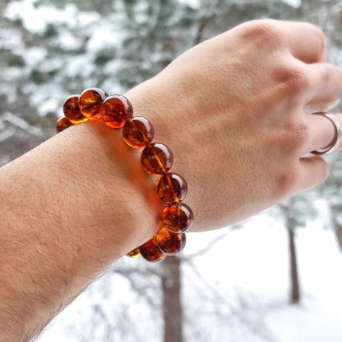 Cognac Amber Round Beads Stretch Bracelet