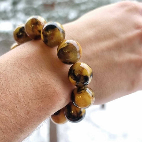 Brown Marble Amber Round Beads Stretch Bracelet