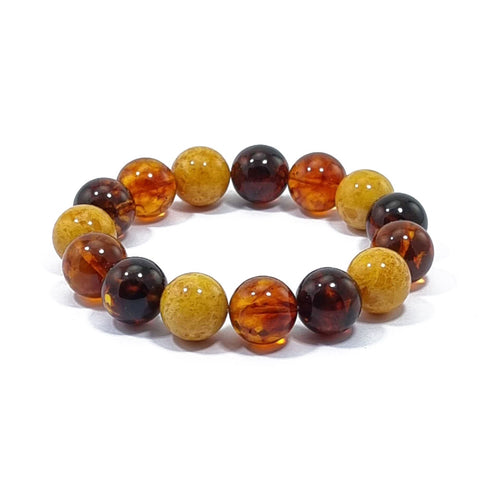 Multi-Color Amber Round Beads Stretch Bracelet