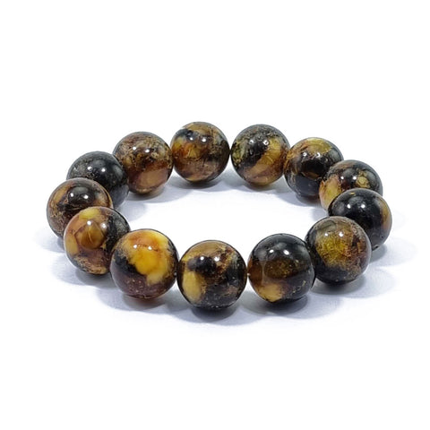 Fossil Amber Round Beads Stretch Bracelet