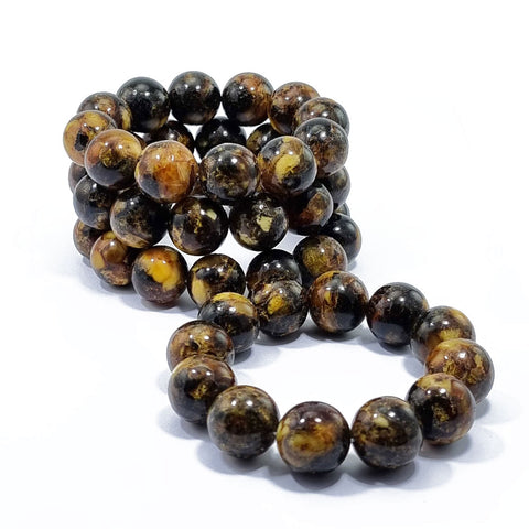 Fossil Amber Round Beads Stretch Bracelet