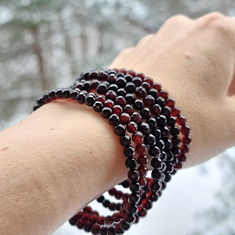 Cherry Amber Round Faceted Beads Stretch Bracelet