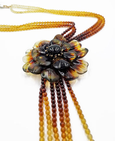 Gradient Amber Flower Necklace 14K Gold Plated