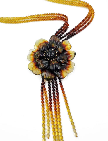 Gradient Amber Flower Necklace 14K Gold Plated