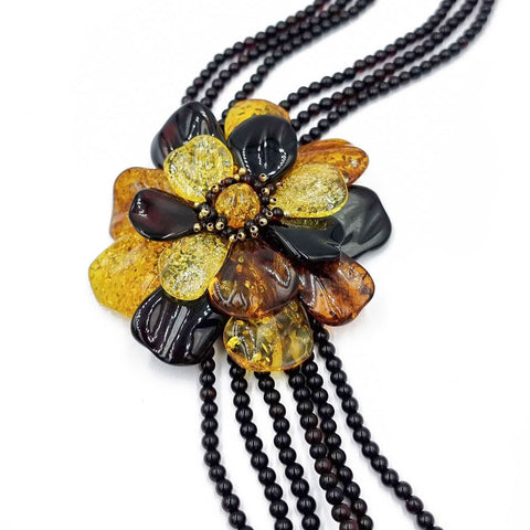 Multi-Color Amber Flower Necklace 14K Gold Plated