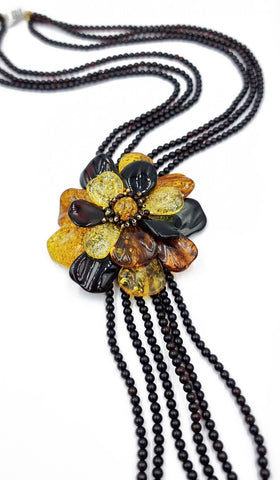 Multi-Color Amber Flower Necklace 14K Gold Plated