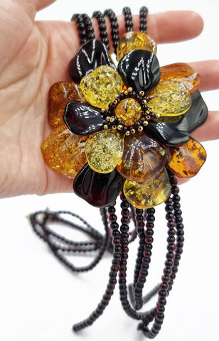 Multi-Color Amber Flower Necklace 14K Gold Plated