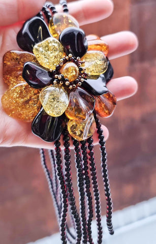 Multi-Color Amber Flower Necklace 14K Gold Plated