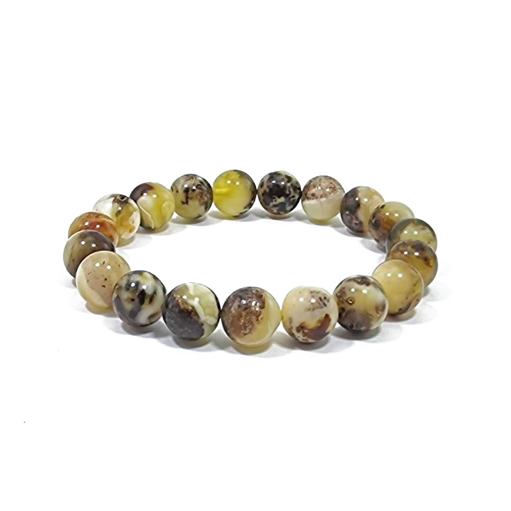 Milky Fossil Amber Round Beads Stretch Bracelet