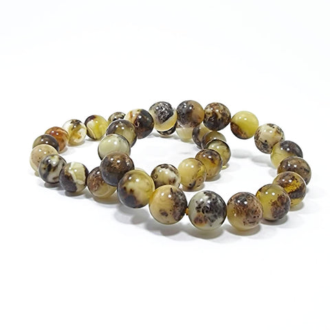 Milky Fossil Amber Round Beads Stretch Bracelet