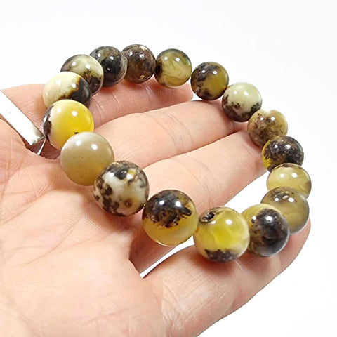 Milky Fossil Amber Round Beads Stretch Bracelet