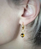 SPARKLING ELEGANCE Two Tone Amber Faceted Round Dangle Earrings 14 Gold Plated