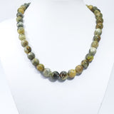 Milky Fossil Amber Round Beads Necklace Sterling Silver