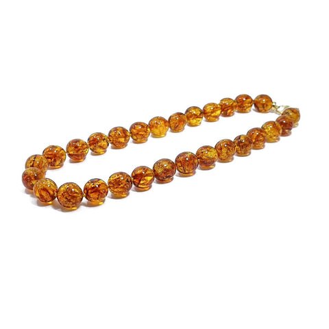 Cognac Amber Olive Beads Necklace 14k Gold Plated