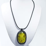 Green Amber Free Shape Pendant & Leather Necklace