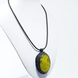 Green Amber Free Shape Pendant & Leather Necklace