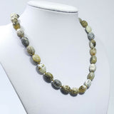 Milky Fossil Amber Olive Beads Necklace Sterling Silver