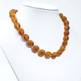 Cognac Amber Olive Beads Necklace 14k Gold Plated