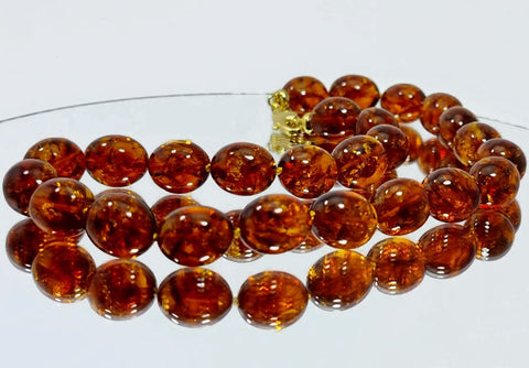 Cognac Amber Olive Beads Necklace 14k Gold Plated