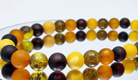 Multi-Color Amber Round Beads Necklace Sterling Silver