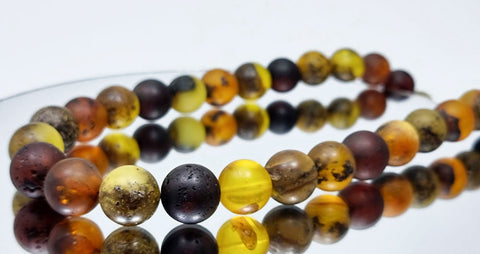 Multi-Color Amber Round Beads Necklace Sterling Silver