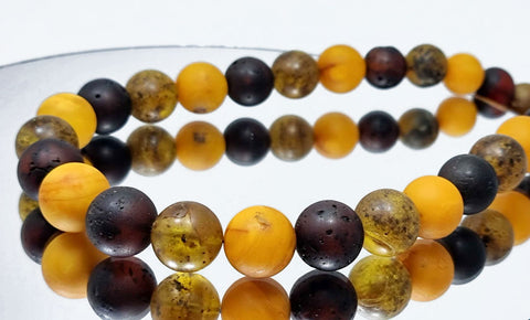 Multi-Color Amber Round Beads Necklace Sterling Silver