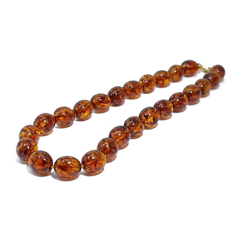 Cognac Amber Olive Beads Necklace 14k Gold Plated