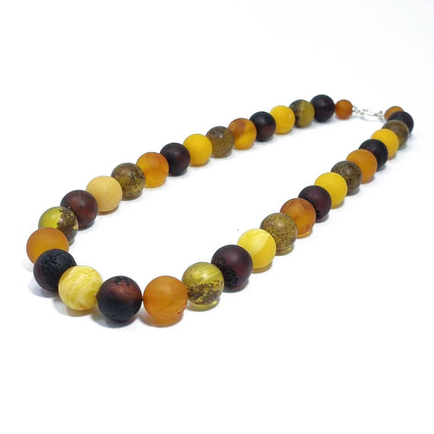 Multi-Color Amber Round Beads Necklace Sterling Silver