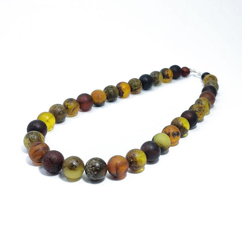 Multi-Color Amber Round Beads Necklace Sterling Silver