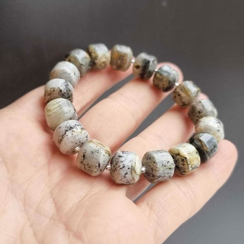Milky Fossil Amber Barrel Beads Stretch Bracelet