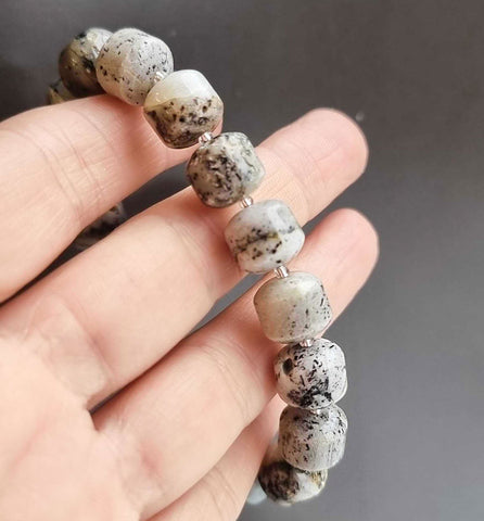 Milky Fossil Amber Barrel Beads Stretch Bracelet