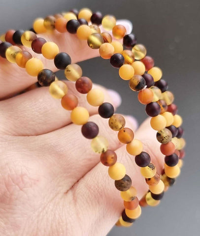 Multi-Color Amber Round Beads Stretch Bracelet