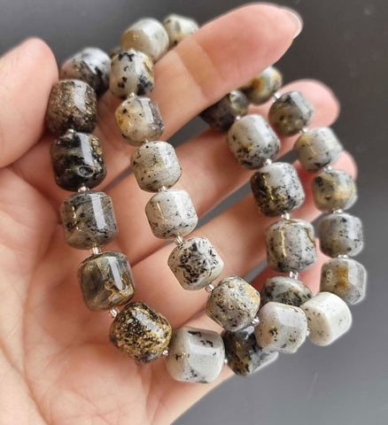 Milky Fossil Amber Barrel Beads Stretch Bracelet